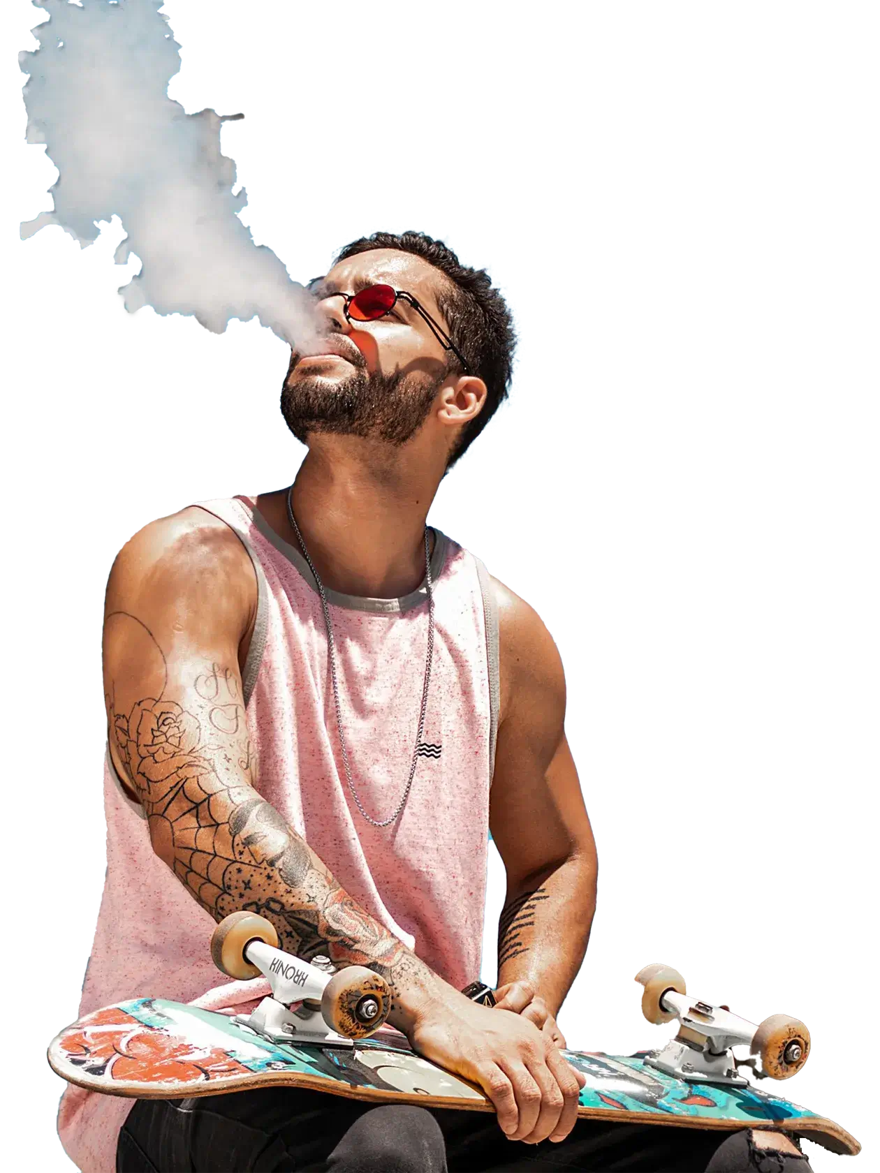 一位手持滑板、佩戴墨鏡的潮流玩家正在享受大煙霧 Vaping，代表 SaltShaq-TW 充滿活力的會員社群。邀請您訂閱電子報，獲取台灣電子煙獨家優惠。