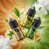 茶譜煙油 30ml 尼古丁鹽主圖，展示 50mg 高濃度微涼茶香系列。畫面包含冰奶茶、茉莉花茶與鐵觀音口味瓶身，環繞真實茶葉、冰塊、百香果、白花與茶湯飛濺的視覺效果，強調極致還原的純正茶飲口感與強烈解癮體驗。